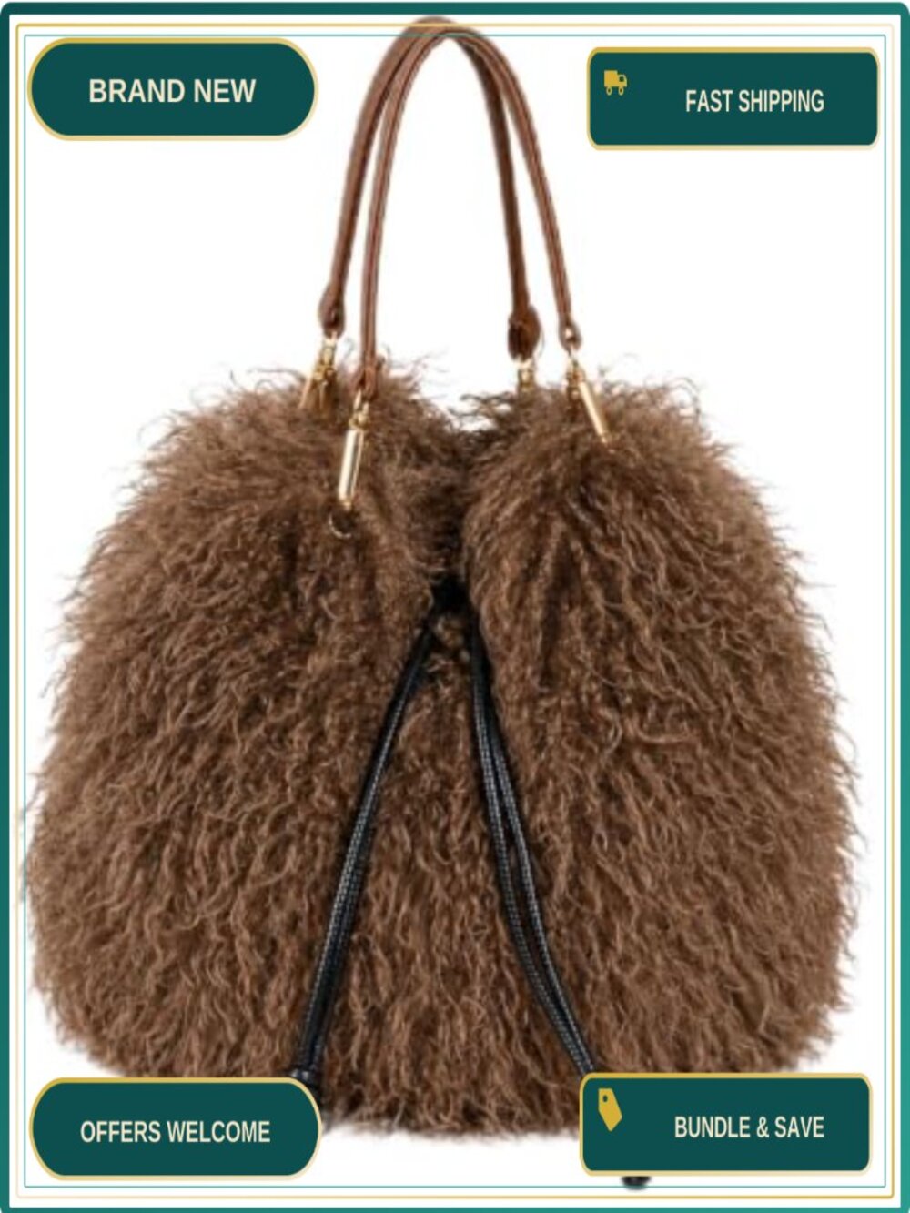 Curly Faux Fur Bucket Bag Drawstring Plush Shoulder Purse